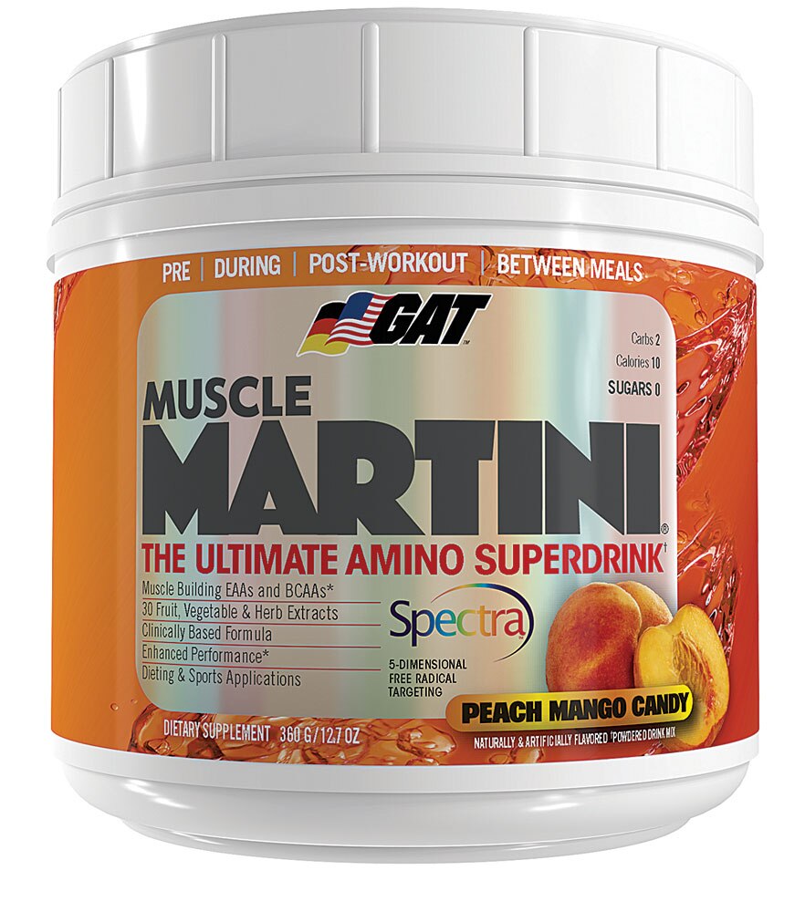 فروش ، نحوه مصرف و قیمت انواع مکمل های بدنسازی GAT Muscle Martini Peach Mango Candy 859613648785 فروش ، نحوه مصرف و قیمت انواع مکمل های بدنسازی