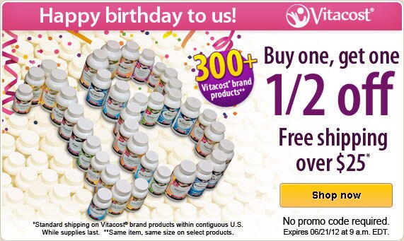 Buy one, get one 1/2 off - Over 300 Vitacost® products - No promo code required - Expires 06/21/2012 at 9 am EDT