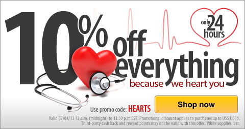 24 Hours Only: 10% on everything at Vitacost.com with promo code HEARTS