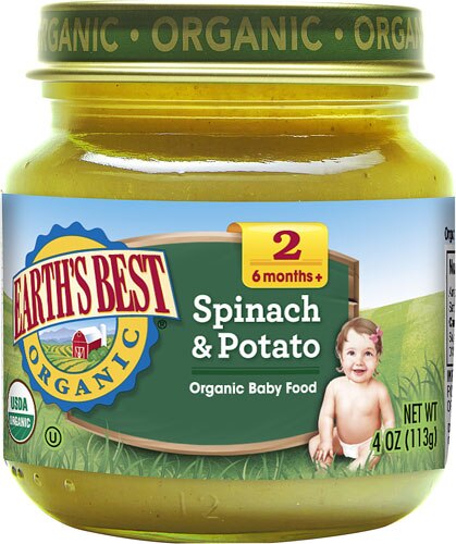Earth's Best Organic Baby Food Stage 2 Spinach & Potatoes 4 Oz - Vegan