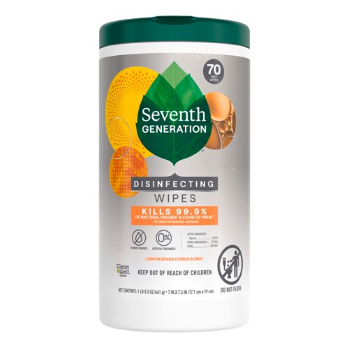 Seventh Generation Disinfecting Wipes Lemongrass Citrus 70 Wipes