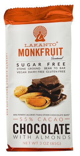 Lakanto Sugar Free Dark Chocolate Bar Almond 3 oz - Vegan