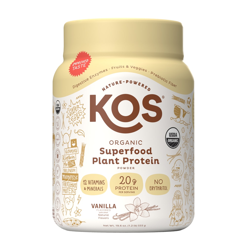 KOS Organic Plant Protein Powder Vanilla -- 19.6 oz - Vitacost