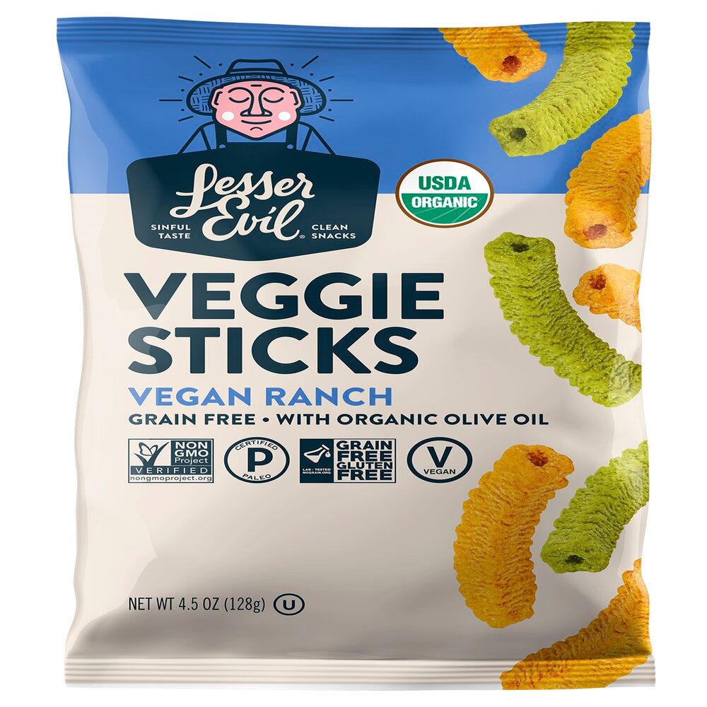 LesserEvil Organic Veggie Sticks Gluten Free Vegan Ranch 4.5 oz