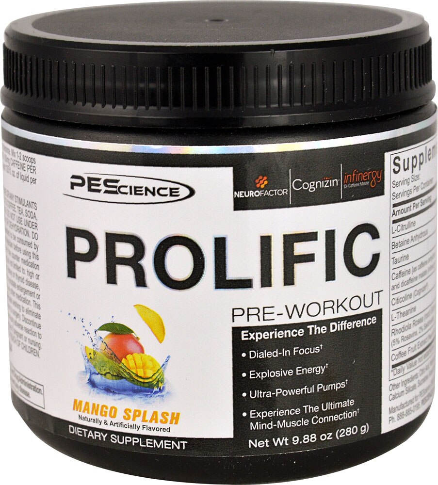 PEScience Prolific PreWorkout Mango Splash 20 Servings