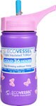 EcoVessel Frost Kids TriMax Insulated Water Bottle with Flip Straw top - Purple with Butterflies