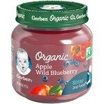 Gerber Organic Baby Food Stage 2 Apple Wild Blueberry Puree Glass Jar