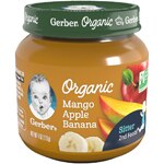 Gerber Organic Baby Food Stage 2 Mango Apple Banana Puree Glass Jar