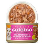 Petite Cuisine Wet Cat Food Entree in Broth Aunt Molly's Tuna with Sweet Potato & Salmon