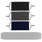 al-SHIELDS PSAU-4 Adult Unisex Set of 6 Cotton Jersey Pleated Fabric Face Masks with 10 Pieces of PM 2.5 filters