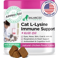 Balanced Breed Cat L-Lysine Immune Support Supplement + Krill Oil Vet Pharmacist Approved Chicken