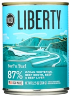 Bixbi Liberty Wet Dog Food 87% Ocean Whitefish Beef Broth Beef & Beef Liver Surf'n Turf Recipe