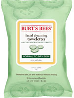 Burt's Bees Facial Cleansing Towelettes for Normal to Dry Skin Cucumber and Sage