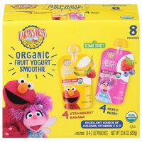 Earth's Best Organic Sesame Street Fruit Yogurt Smoothies - 8 Pack Strawberry Banana & Mixed Berry