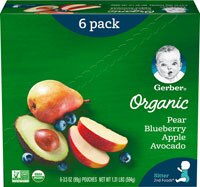 Gerber 2nd Foodsåº Organic Baby Food Pears Blueberries Apples & Avocado - 6 Pouches