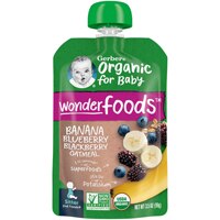 Gerber Organic Baby Food Stage 2 Banana Blueberry Blackberry Oatmeal Pouch