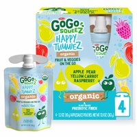 GoGo Squeez Happy Tummiez Organic Raspberry Pear Yellow Carrot Pouches
