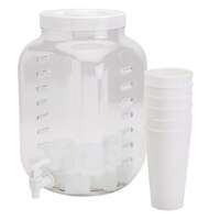 HD Designs Outdoors Acrylic Beverage Dispenser with Cups & Ice Cubes - White