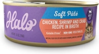 Halo Wet Cat Food Soft Pate Grain-Free Chicken Shrimp & Crab Recipe in Broth