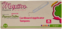 Maxim Organic Cotton Tampons Super with Cardboard Applicator