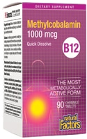 068958012421 - Natural Factors  B12 Methylcobalamin -- 1000 mcg - 90 Chewable Tablets