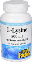 068958028231 - Natural Factors  L-Lysine Free Form Amino Acid -- 500 mg - 90 Vegetarian Capsules