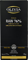 Olivia Chocolat Artisan 76% Raw Cocoa Chocolate Bar Organic