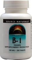 021078004080 - Source Naturals  B-1Thiamin -- 100 mg - 250 Tablets