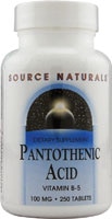 021078005100 - Source Naturals  Pantothenic Acid Vitamin B-5 -- 100 mg - 250 Tablets