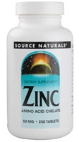 021078003304 - Source Naturals  Zinc -- 50 mg - 250 Tablets