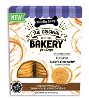 Three Dog Bakery Dog Treats Lick'n Crunch! Sandwich Cookies Churro Golden Vanilla & Cinnamon