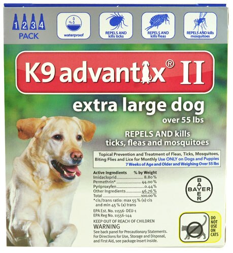 Advantix II K9 Flea Tick &amp; Mosquito Treatment Extra Large Dog Over 55 lbs -- 4 Tubes