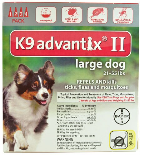 Advantix II K9 Flea Tick &amp; Mosquito Treatment Large Dog 21-55 lbs -- 4 Tubes