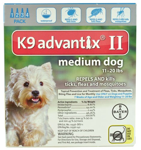 Advantix II K9 Flea Tick &amp; Mosquito Treatment Medium Dog 11-20 lbs -- 4 Tubes