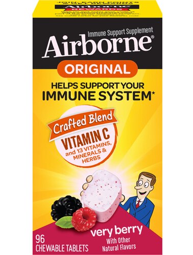 Airborne Chewable Tablets Berry Vitamin C & E Zinc Immune Support -- 96 Chewable Tablets