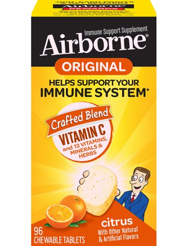 Airborne Chewable Tablets Citrus Vitamin C & E Zinc Immune Support -- 96 Chewable Tablets