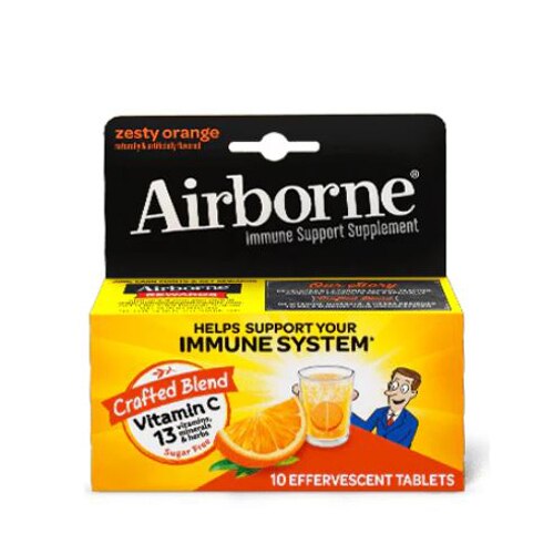 Airborne Effervescent Tablets Orange Vitamin C & E Zinc Immune Support Zesty Orange -- 10 Effervescent Tablets