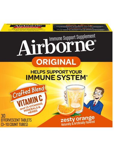 Airborne Effervescent Tablets Zesty Orange Vitamin C & E Zinc Immune Support -- 30 Effervescent Tablets