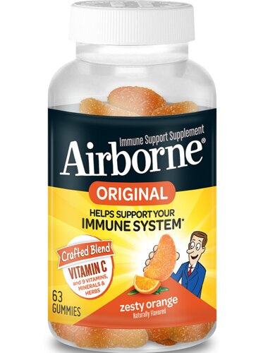 Airborne Gummies Zesty Orange Vitamin C & E Immune Support -- 1000 mg - 63 Gummies