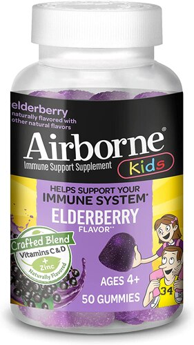 Airborne Kids Gummies Elderberry Vitamin C & D Zinc Immune Support -- 50 Gummies