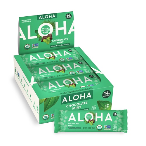 Aloha Organic Plant-Based Protein Bar Chocolate Mint -- 12 Bars