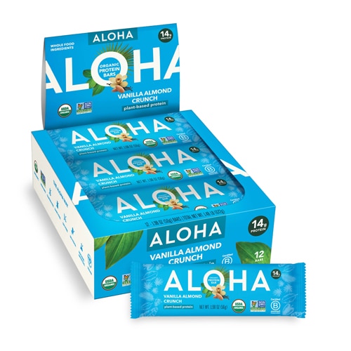 Aloha Organic Plant-Based Protein Bar Vanilla Almond Crunch -- 12 Bars