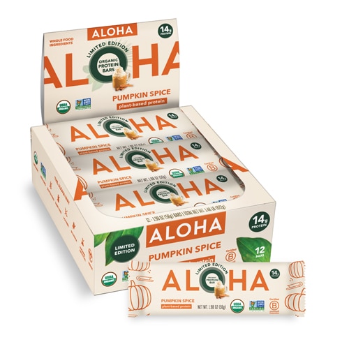 Aloha Organic Plant-Based Protein Bars Pumpkin Spice -- 12 Bars