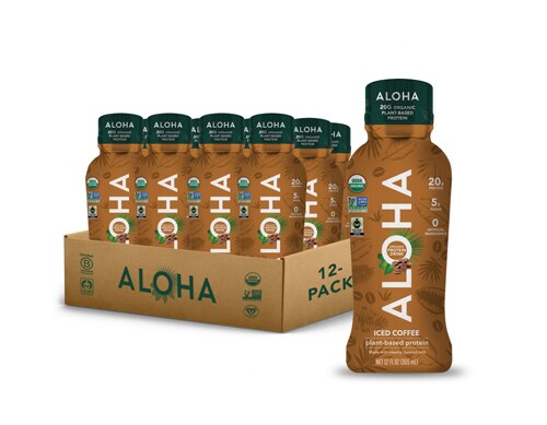 Aloha Organic Plant-Based Protein Shakes Iced Coffee -- 12 fl oz Each / Pack of 12