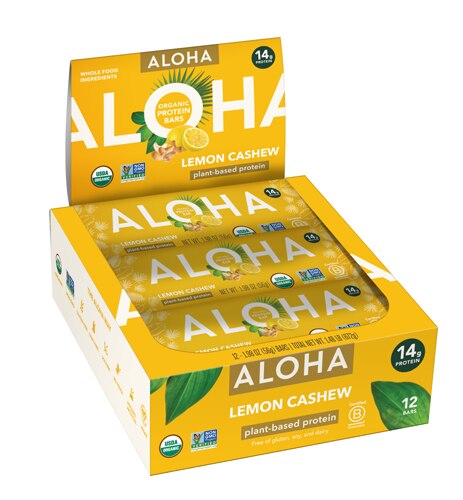 Aloha Plant-Based Protein Bars Lemon Cashew -- 12 Bars