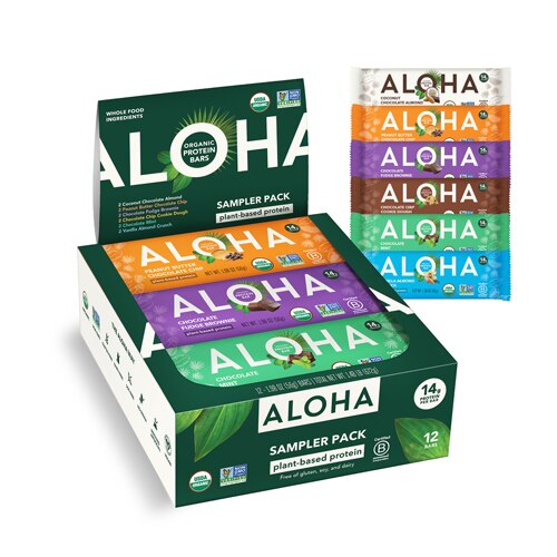 Aloha Plant-Based Protein Bars Sampler Pack -- 12 Bars