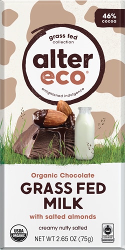Alter Eco Organic Grass Fed Milk Chocolate With Salted Almonds -- 2.65 oz