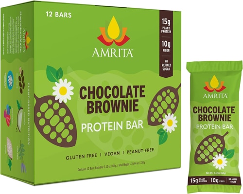 Amrita Non-GMO Plant Protein Bars Chocolate Maca -- 12 Bars