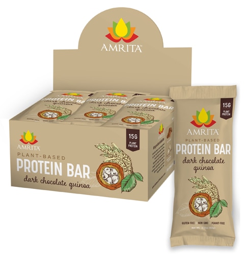 Amrita Non-GMO Plant Protein Bars Dark Chocolate Quinoa -- 12 Bars