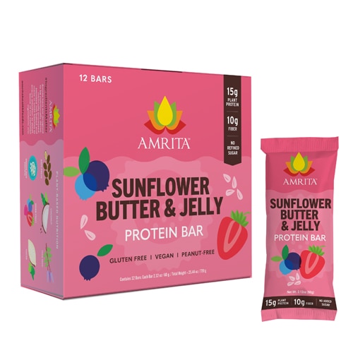 Amrita Non-GMO Plant Protein Bars Sunflower Butter & Jelly
